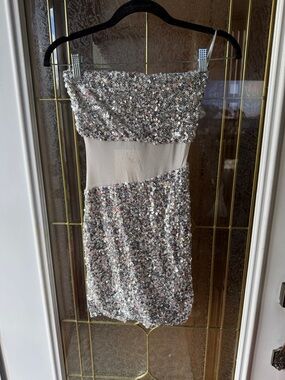 Strapless Silver Sequin Cocktail Dress